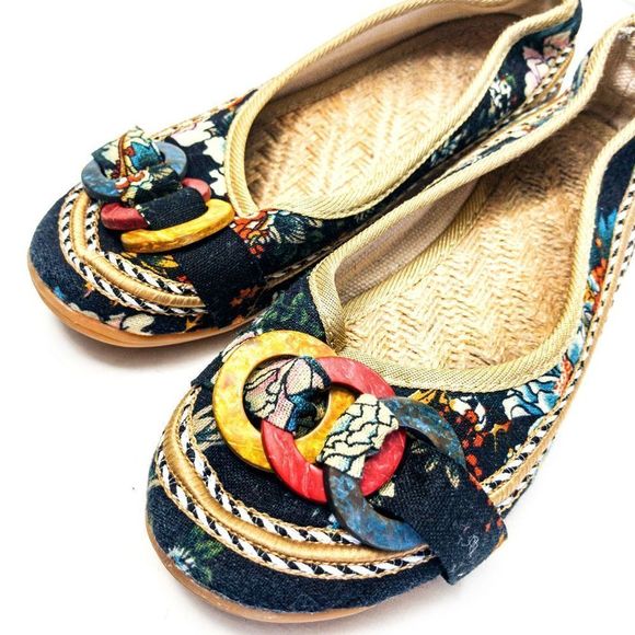 Emery Rose Floral Fabric Flats Sz 4 - Picture 2 of 9